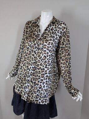 Zara Leopard Print Blouse Oversized Button Up Animal Print Top XS